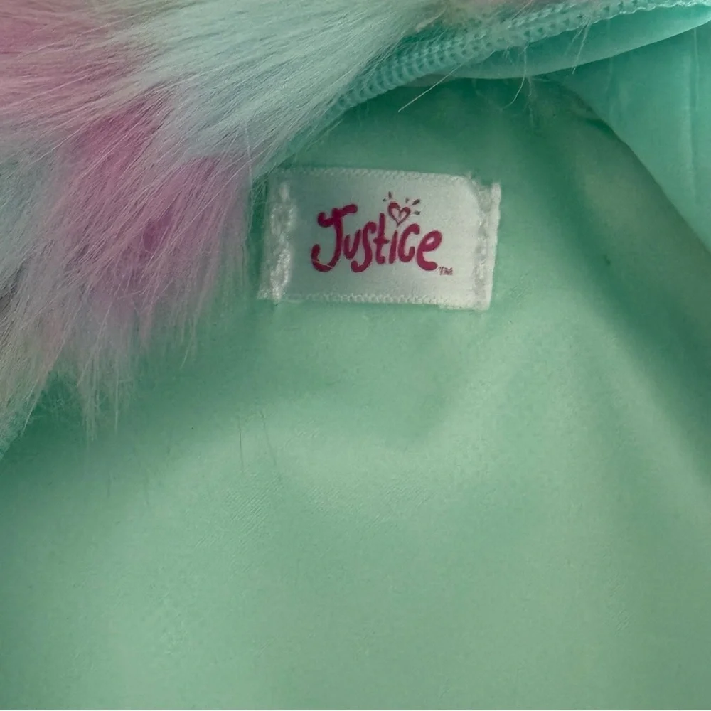 NWOT Justice Furry Unicorn Mini Backpack with Adjustable Straps